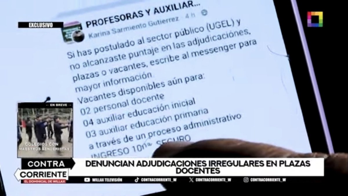 #Contracorriente Manejos irregulares en colegios nacionales por parte del @MineduPeru . Maestras denuncian adjudicaciones irregulares en plazas docentes en la UGEL 6 y 7. m.youtube.com/watch?v=9blEb4…