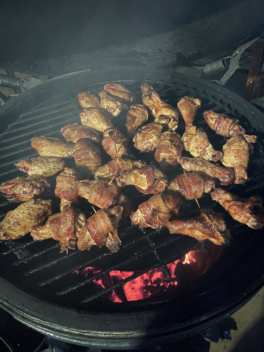 Wings and bacon and smoke.