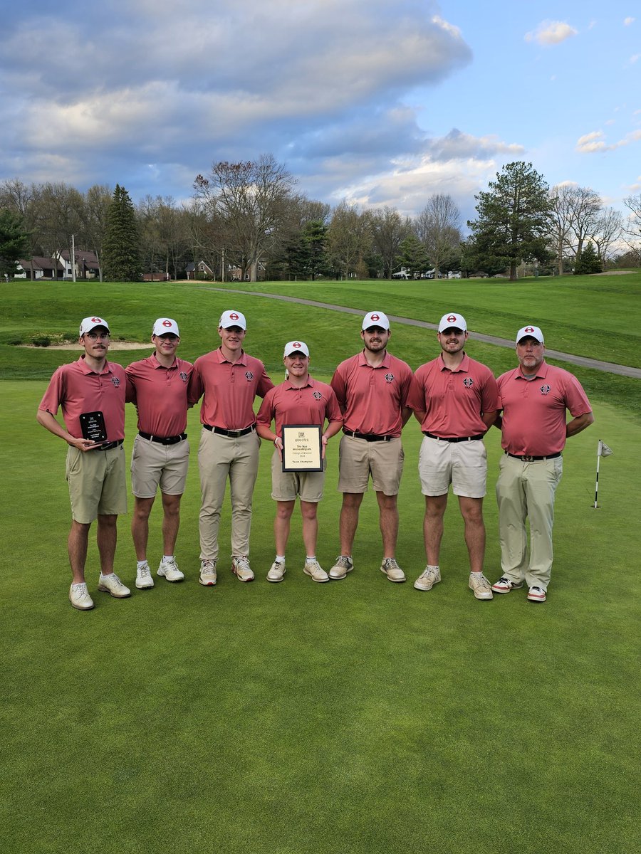 Otterbein won the Nye Invitational at Wooster CC with a gutsy day 2 rally. Ian Johnston was medalist and Jake finished 3rd individual. Ian was a solid T26. WCC was a worthy track especially with wet conditions, strong winds, tricky greens, and tight fairways.