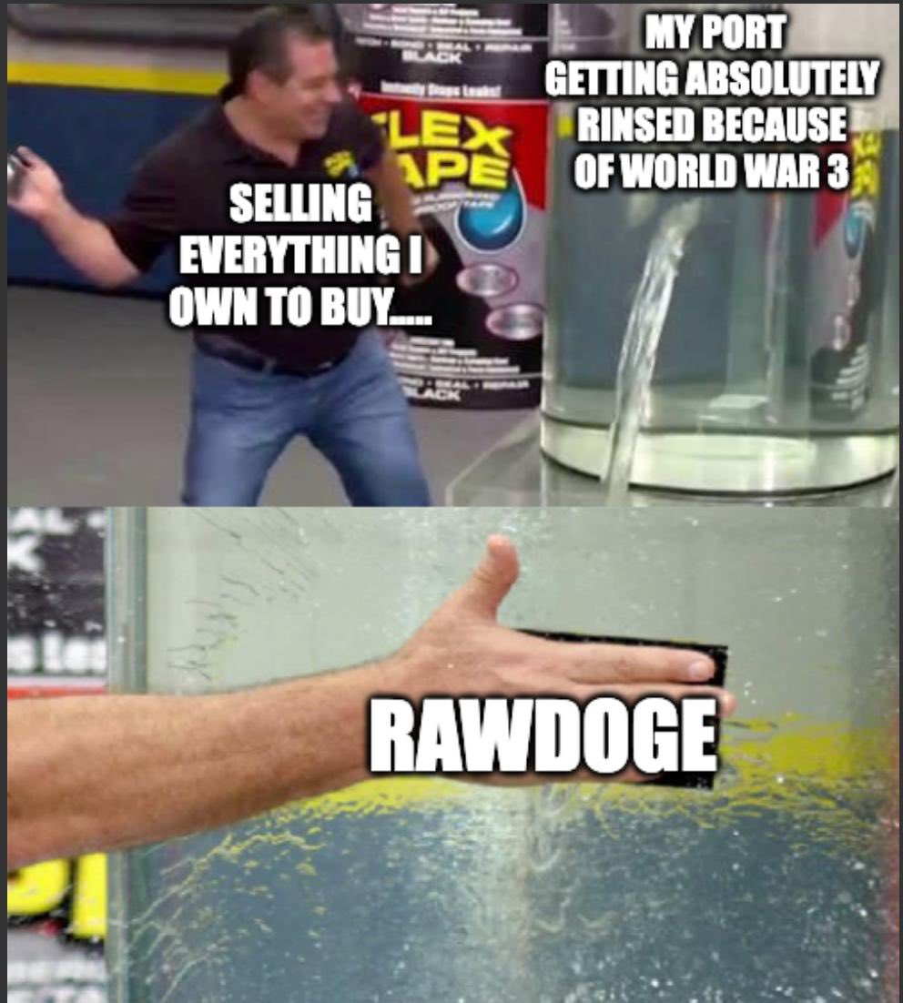 RawDogeSol's tweet photo. Port hurting? 

Don’t worry, rawdogging always makes you feel good. https://t.co/Wm2uaBYztG