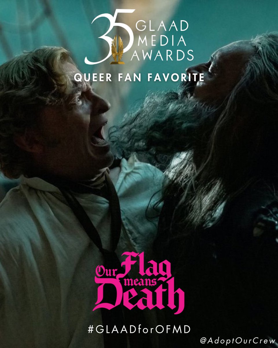 adoptourcrew's tweet photo. "#OurFlagMeansDeath is the opposite of queerbait: It’s a love story told over a season where the narrative constantly affirms that the romance being teased is real."
🏳️🌈 Vote for #OFMD: https://t.co/dEfZMncBfO
🔗: https://t.co/6VoGaL4eDh #GLAADforOFMD https://t.co/KC6DEHVoRM