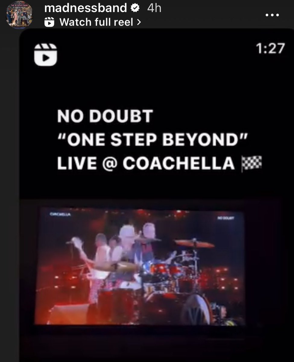 🔥 EPIC! @MadnessNews just shared @nodoubt ‘s live version of “One Step Beyond” at @coachella 2024 on their IG stories = #radness ! 🏁👸🕴🎶💖☮️🏆🌴 Thanks & props to @DOTHEDOGMUSIC ! 🌟mad