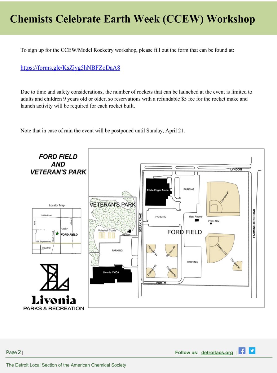 Saturday, April 20th, 10 am to 3 pm, Model Rocketry Event at Livonia Ford Field and Veterans Park. See below for more information.