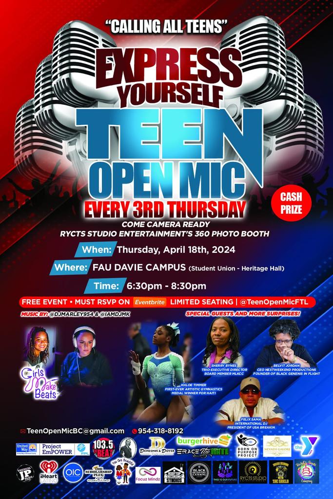 Thursday, April 18th, 2024 Get the chance to meet @KhloeAnnTimmer WHERE FAU - DAVIE CAMPUS (STUDENT UNION- HERITAGE HALL) TIME 6:30 PM 💢‼️CALLING OUT ALL Young Female Entrepreneurs!‼️ #Teenopenmic #teen #talent #music #dance #sing #poet  #highschool #WHATSYOURTALENT #OpenMic