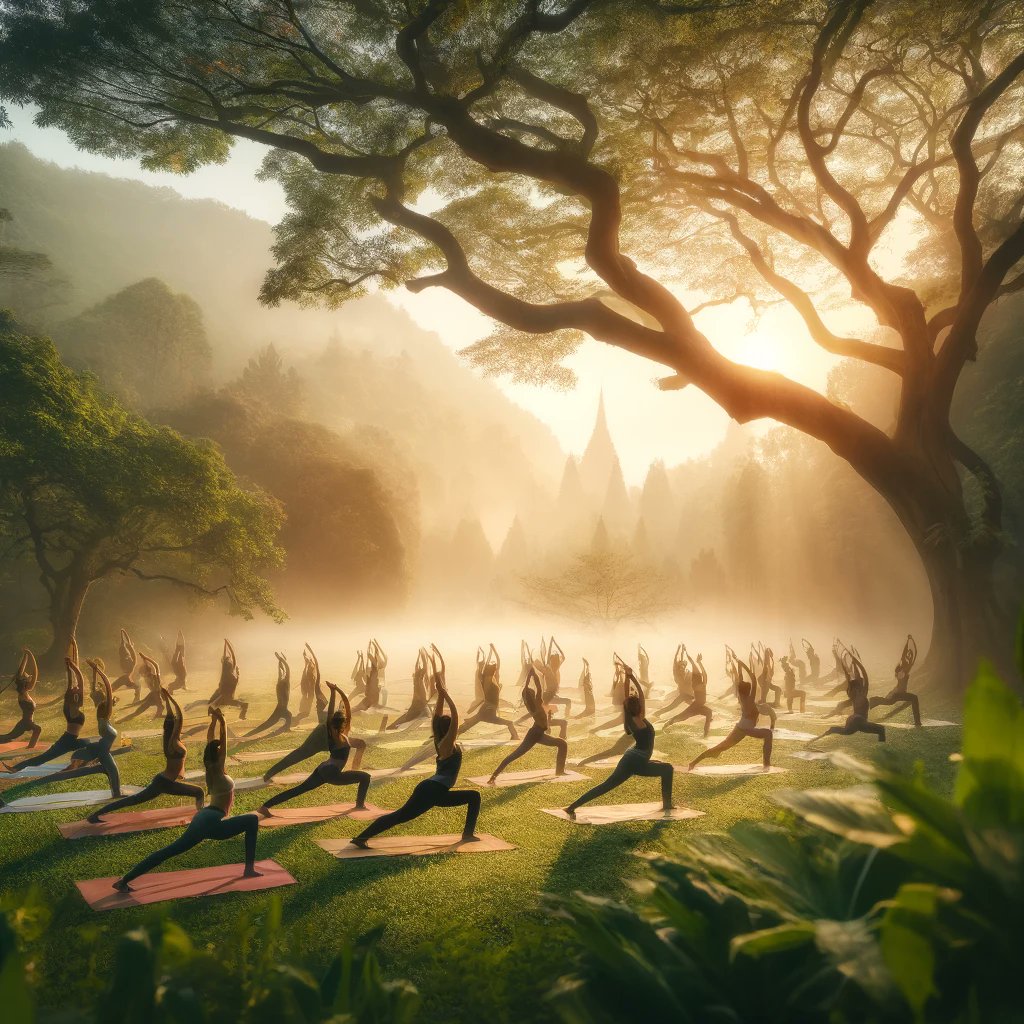 Find your center amidst the serenity of nature with this synchronized yoga session, where participants harmonize their poses in a lush outdoor oasis. 🌿🧘 #YogaInTheWild #SerenityNow #OutdoorYoga #NamasteNature #MindBodyBalance #PeacefulPractice #YogaCommunity #ZenVibes