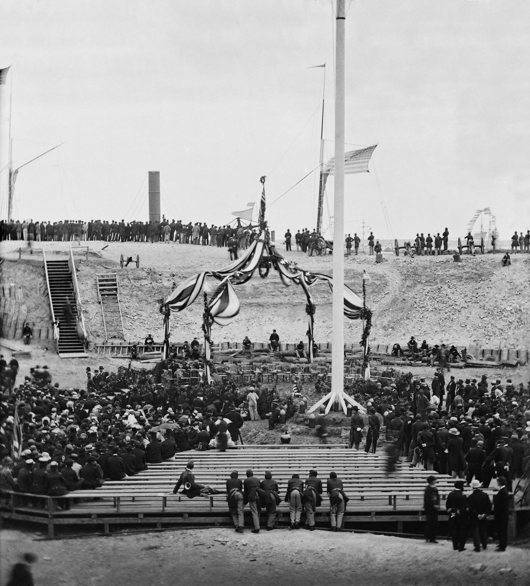 The US flag was raised over Ft. Sumter for the first time in 4 years on April 14, 1865. Among those present were freed people from Charleston who’d been shuttled by Robert Smalls across the same waters, and on the same vessel, that led him and his family to freedom 3 years prior.