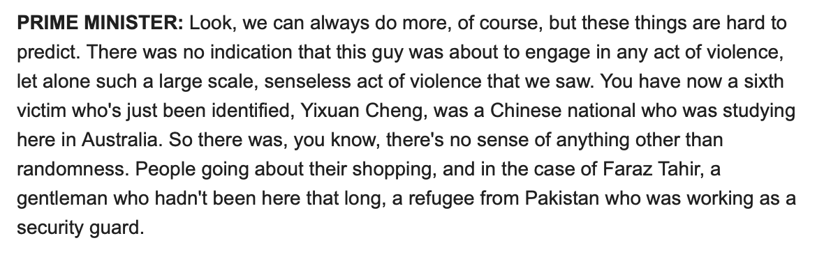 PM Albanese confirms: 'You have now a sixth victim who's just been identified, Yixuan Cheng, was a Chinese national who was studying here in Australia. There's no sense of anything other than randomness.' | @6NewsAU