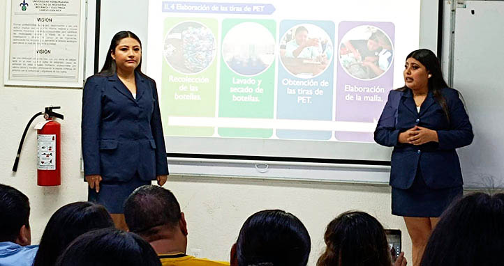 #LoLeíEnUniverso Wendy Sugey Gallegos Carballo y Lizeth Guadalupe Hernández Martínez, estudiantes de la Facultad de Ingeniería Civil de la @UV_pozarica, innovan en adoquín con malla de PET. Detalles en: acortar.link/yfhrmD