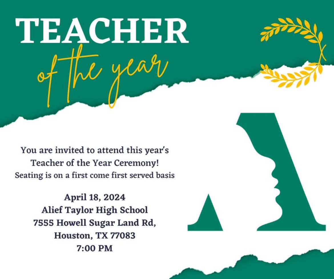 We can’t wait to celebrate our Teacher of the Year, Mr. Nwaokelemeh. We invite the entire Mustang Nation to join us at Taylor High School in full force!