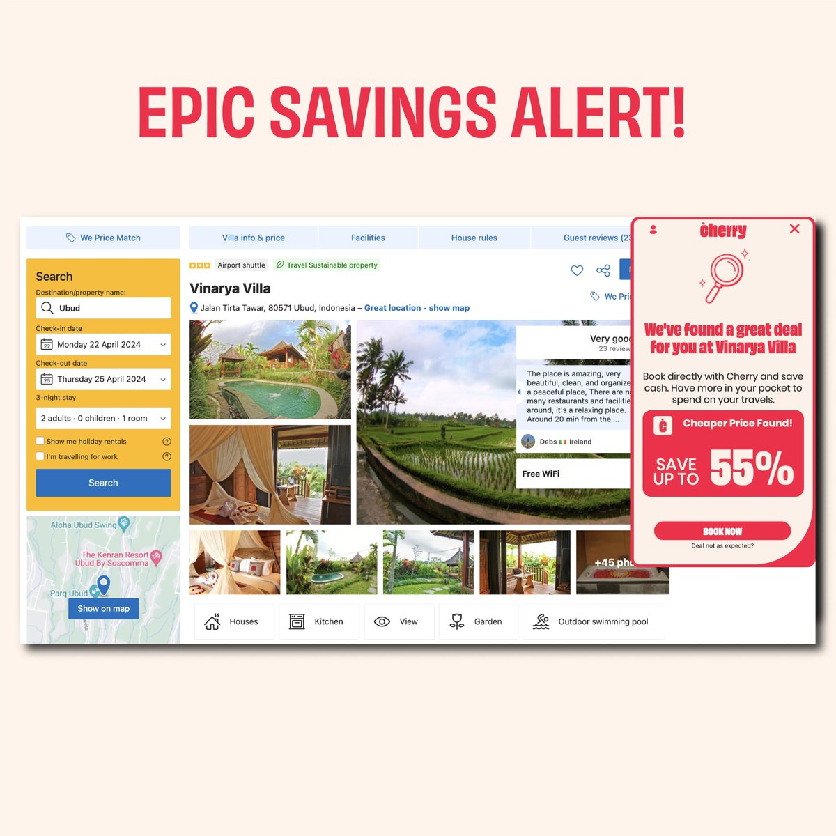 joincherry__'s tweet photo. Cherry #EPIC #SAVINGS #ALERT
It pays to search around. Well, with Cherry installed on your browser there’s no need to. We do all the hard work for you! Just saved 55% when booking with Cherry in #Indonesia
Search from over 500,000 hotels to find your next adventure. https://t.co/vaJ1DZd15V