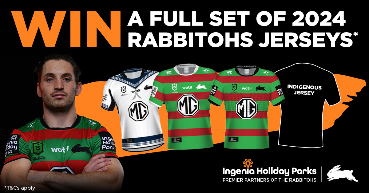 Ingenia Holiday Parks are giving you the chance to WIN a set of four Rabbitohs Jerseys, including the Home, Away, Anzac, and Indigenous jerseys! Don’t miss out, enter now 👉 bit.ly/4cPg41m