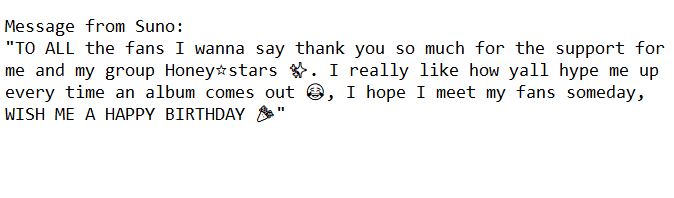official35952's tweet photo. HAPPY 18TH BIRTHDAY TO HONEY☆STARS' SUNO! ✨
2024. 4. 15 https://t.co/OakXTOFBB4