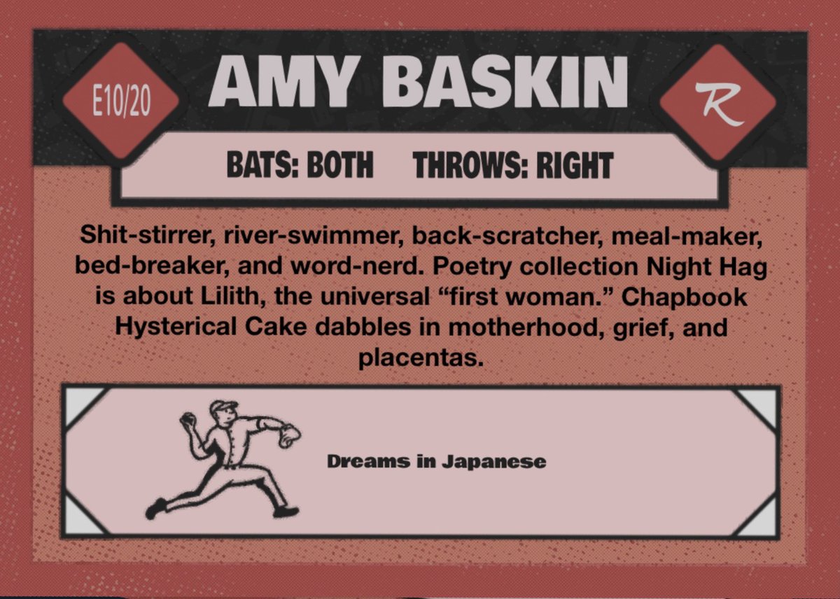 MdwstScribbler's tweet photo. Poet Baseball Cards
Series E Card #10/20

I first encountered @AmyBaskin’s poetry through Kai Coggin’s Wednesday Night Poetry and I’ve been a fan ever since. You should picked up her book Night Hag. https://t.co/lzd13GvCRd