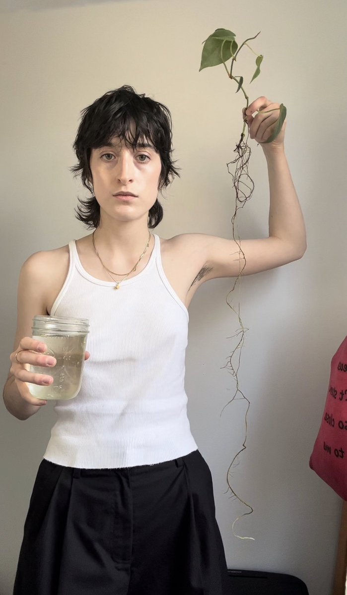 gracefurby's tweet photo. I just checked my propagation for the first time in months and took a self timer picture showing off the roots. Then I realized this is the lesbian equivalent of when bros take pictures of fish they’ve caught https://t.co/r25V1kqB8e