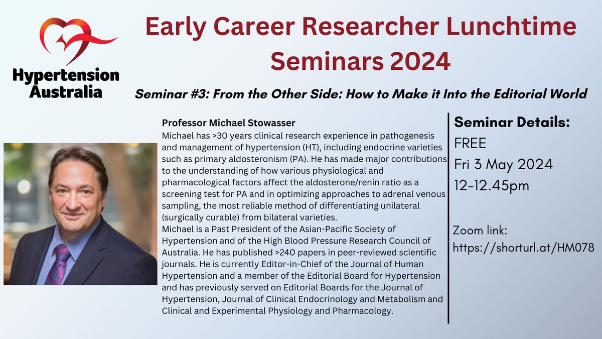 In the next #LunchtimeECRseminar, @m_stowasser will share his experience in editorial positions and how #ECRs can be more involved. Registration is FREE: shorturl.at/HM078 @ISHBP @rikeishm @AnastasiaSMihai @AshenafiBetrie @moe_thuz @alta_schutte @KayleeSlater_