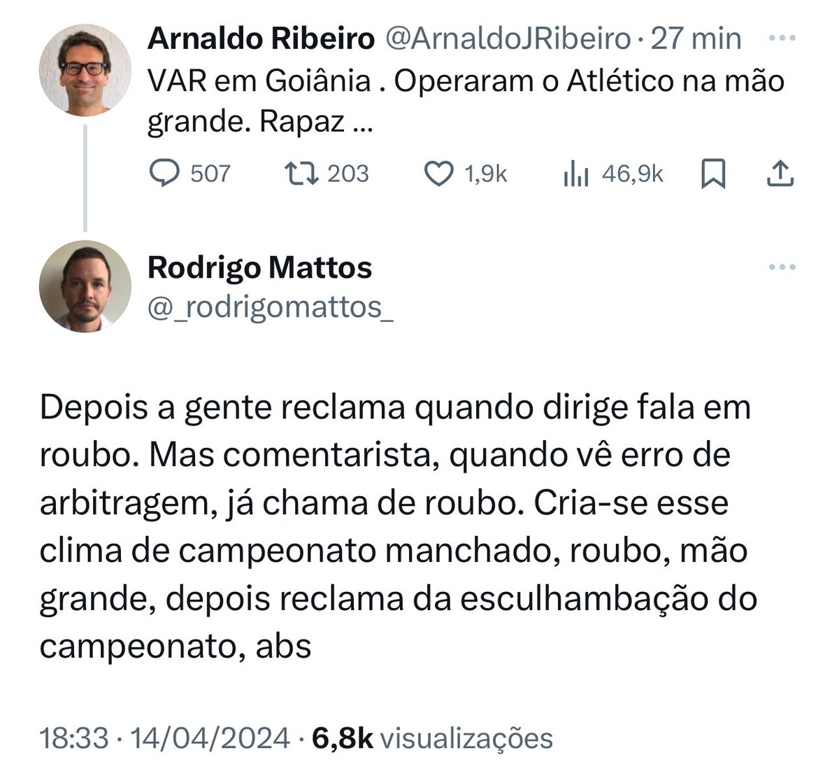 AndradeRNegro2's tweet photo. O @_rodrigomattos_ lembrando ao @ArnaldoJRibeiro que certos comportamentos só cabem em torcedores. Jornalistas deveriam ter outra postura. 

O lamentável é que isso é recorrente, desde que os lances não beneficiem o São Paulo. https://t.co/TjZeXcjoLF