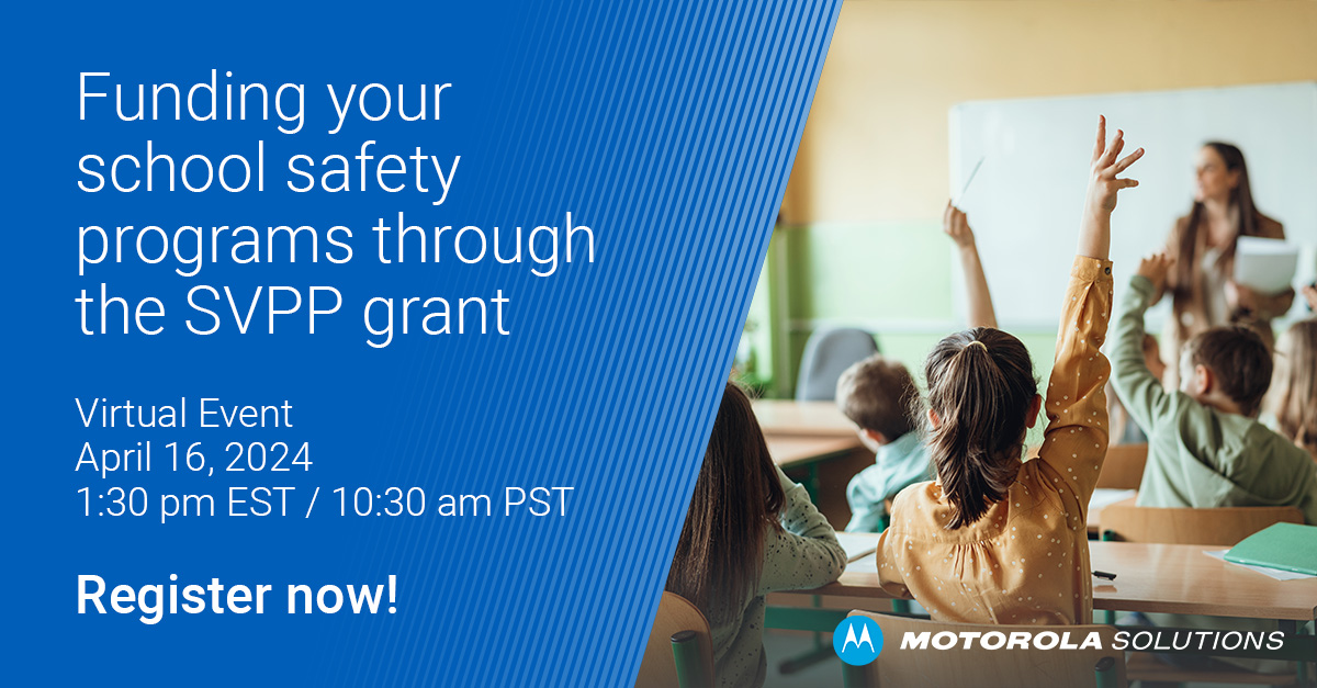 🏫Looking to enhance #SchoolSafety for your students, staff and community? The SVPP grant can provide funding to help enhance your school #security. 🗓️ Join us online on April 16. 🎟️ Save your seat here: bit.ly/3U1W0kM #SaferCommunities #SaferSchools #SchoolGrants
