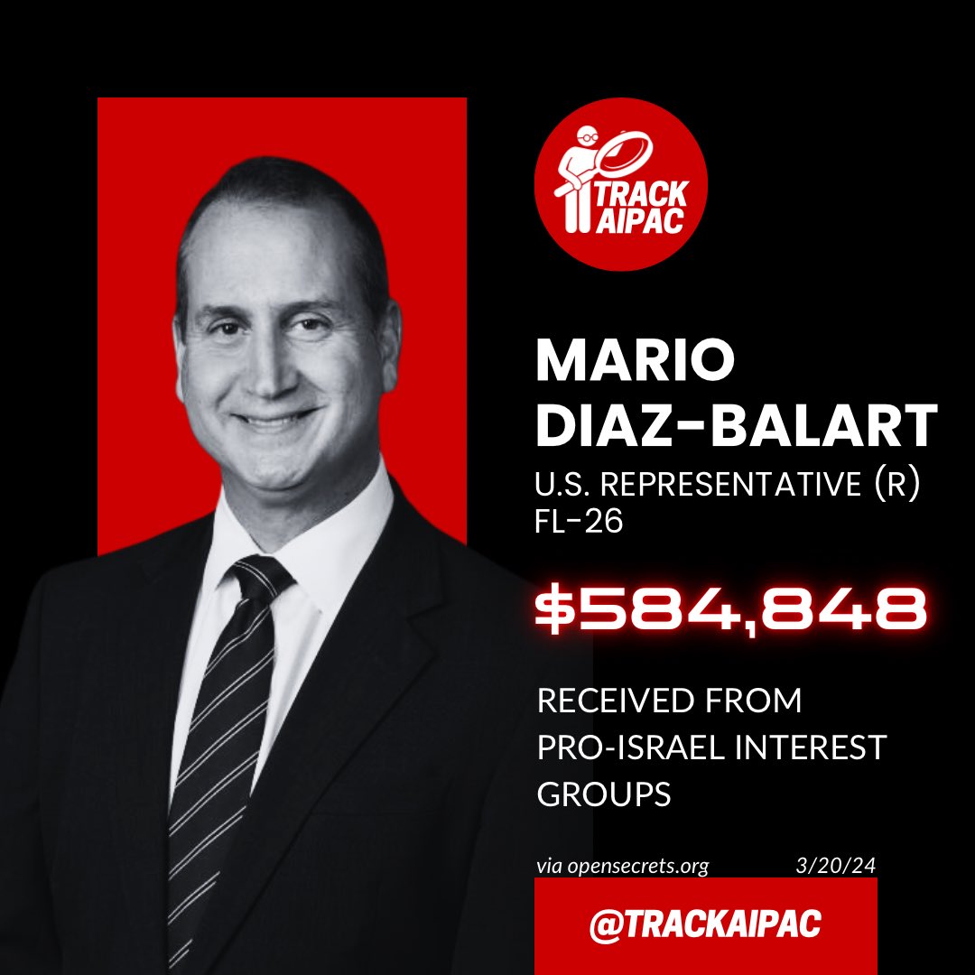 @MarioDB Rep. Mario Diaz-Balart has received >$584,000 from the Israel lobby. AIPAC says jump and he asks how high.

Did you know his brother is MSNBC anchor @jdbalart? How often do you think they coordinate talking points?

#FL26 #RejectAIPAC