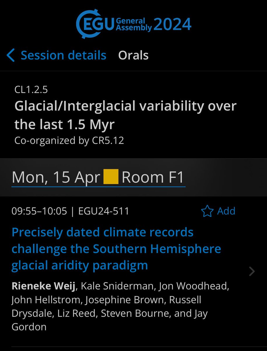 Hello #EGU24! If you're interested in G-IG variability, hydroclimate, speleothems, and/or Southern Hemisphere: Come check out my talk at the end of the first session tomorrow morning! 🙌 Will be chatting about our recently published paper: nature.com/articles/s4158…