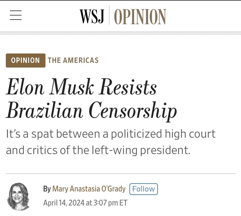 viniciuscfp82's tweet photo. Virou discussão mundial! Esta foi a manchete do The Wall Street Journal:

“Elon Musk resiste à censura do Brasil”. https://t.co/rRAC2ERdUE