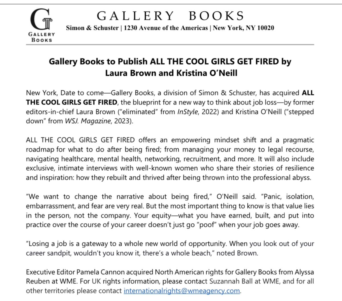Writing a book! ‘All The Cool Girls Get Fired,’ by me and Kristina O’Neill is a powerful mindset shift and roadmap for what to do after being fired. We’d love to hear your stories on moving on after losing your job. Email contact@allthecoolgirlsgetfired.com. #leanout