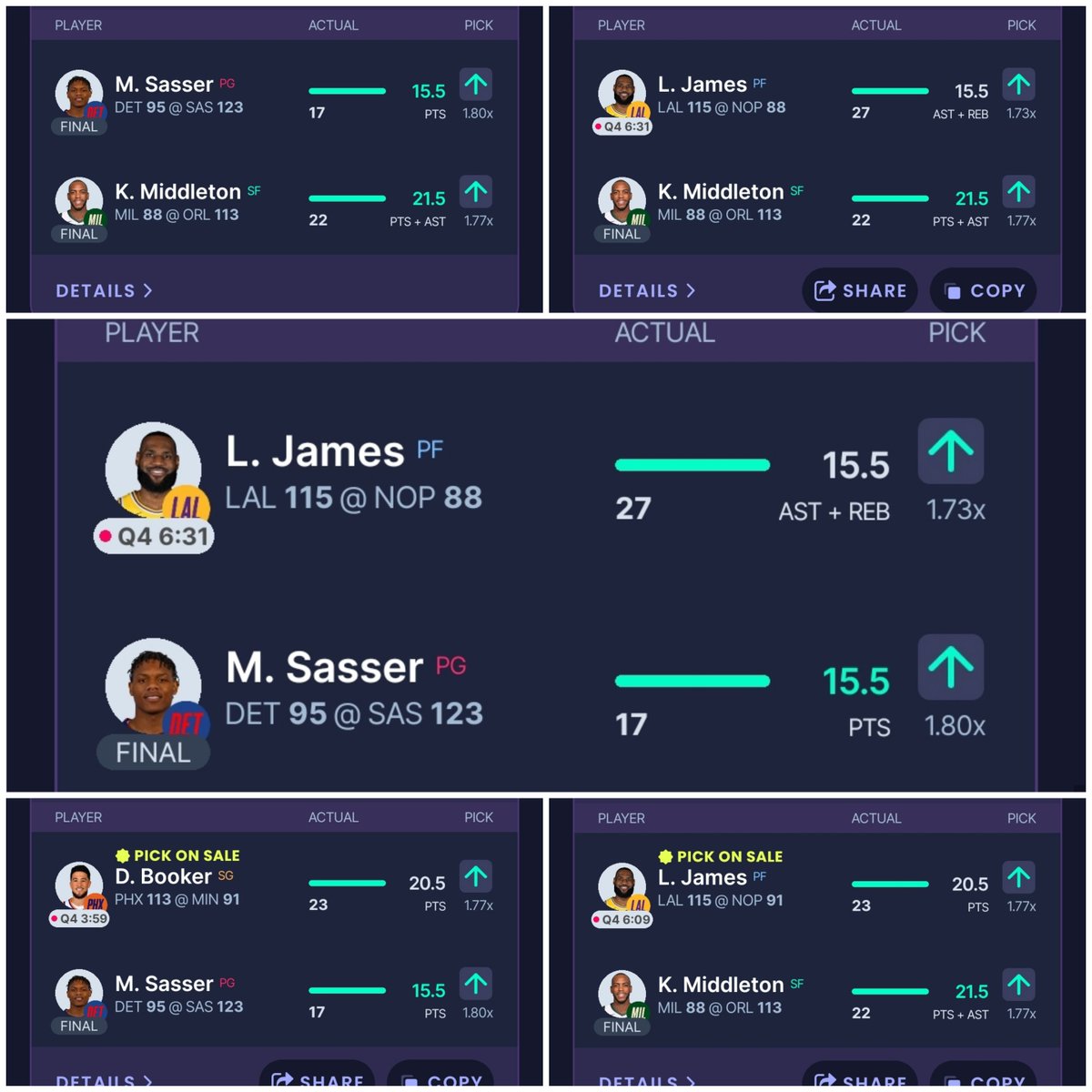 HUGE day in the Dubclub, +𝟳.𝟲𝟲𝗨 💰💰
Khris Middleton O21.5 pts+asts ✅
Lebron James O15.5 rebs+asts ✅
Marcus Sasser O15.5 points ✅
Booker Sleeper entry ✅ 
Lebron Sleeper entry ✅
Mike Conley O5.5 assists ❌

𝗙𝗥𝗘𝗘 TRIAL for first 25 people ⬇️
dubclub.win/r/p/pri-juu79/…

A