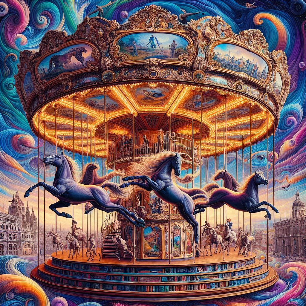 Night all. See you tomorrow. Sweet dreams #aiart #aiartist #carousel #digitalart #digitalartist #visualart #visualartist #modernart #horses #bingimagecreator #aiartcommunity