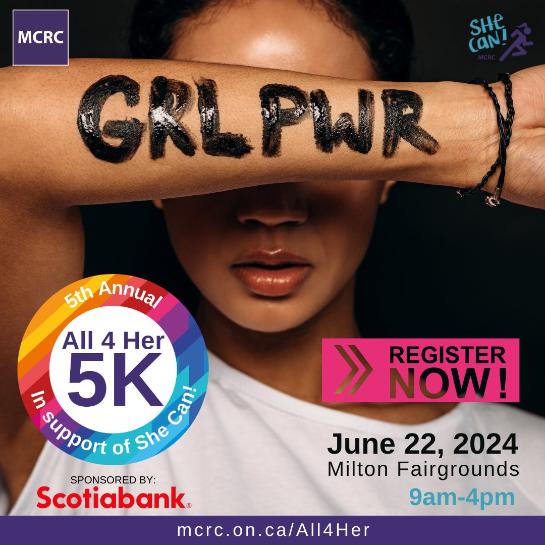 Register for MCRC's 5th Annual #All4Her on Saturday, June 22nd in support of free and accessible She Can! programs that are girl centered and designed to empower and uplift girls in our community. Visit mcrc.on.ca/all4her to find out more and register today!