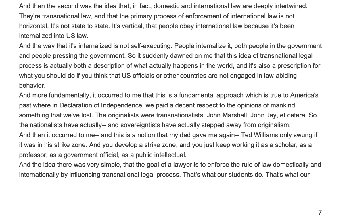 'Domestic and international law are deeply intertwined ... people obey international law because it's been internalised into [domestic] law ... we paid a decent respect to the opinions of mankind, something that we've lost ...' Former Dean of @YaleLawSch, Harold Hongju Koh’s.