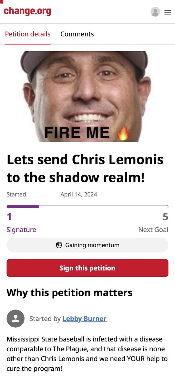 It’s time for #MississippiState to fire Chris Lemonis!  Sign the petition! #FireEverybody 

bit.ly/49AKbXw