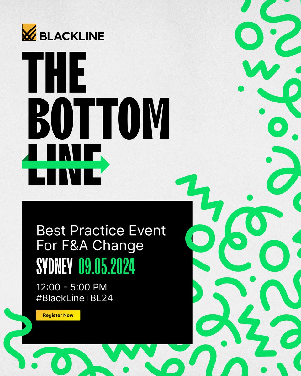 Sydney! Dive into the future of finance with us on May 9th at #Blackline's 'The Bottom Line' – the must-attend event that will help untangle the complexities of your financial journey and 'change the way you change'.

Register now: bit.ly/3TPf8Bg
#BlackLineTBL24