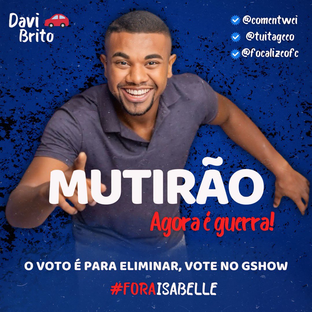 comentwei's tweet photo. MUTIRÃO AGORA É GUERRA 🚘

FEAT. @tuitageeo e @focalizeofc 

#FORAISABELLE

🗳️ O VOTO É PARA ELIMINAR, VOTEM NA ISABELLE! 

🚨 DEU VOTO ÚNICO? DEPOSITE UM EMOJI. A CADA 10 VOTOS DE TORCIDA DEPOSITE UM EMOJI.

❌ ENCERRA: 20H.

LINK PARA VOTAR; https://t.co/vSGSaLieLc https://t.co/dvXaIsAVpw