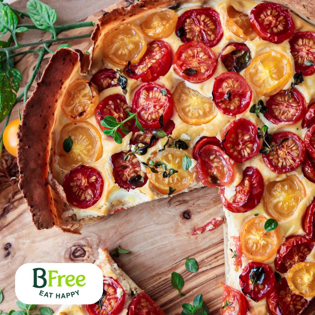 This Gluten-free Tortilla Crust High Protein Tart is a delicious, easy weeknight meal! Featuring @Bfree’s High Protein Tortilla and fresh tomatoes. celiac.ca/bfree-new-prod… #glutenfree #BFree