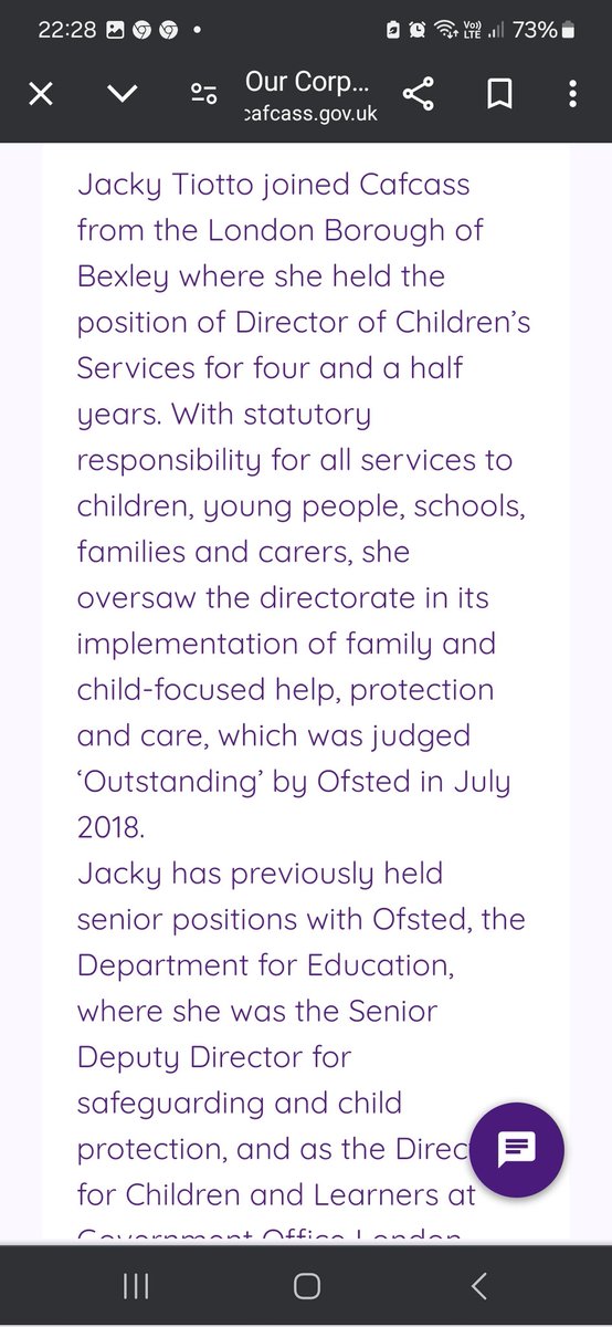 The current CEO Jacky Tiotto of Cafcass worked in a senior role in ofsted (2012) when they gave Martin Oliver's School an outstanding rating. Fast forward, Martin Oliver becomes an ofsted CEO,Jacky Tiotto from Ofsted becomes CAFCASS CEO and receives oustanding award from ofsted🤦‍♀️