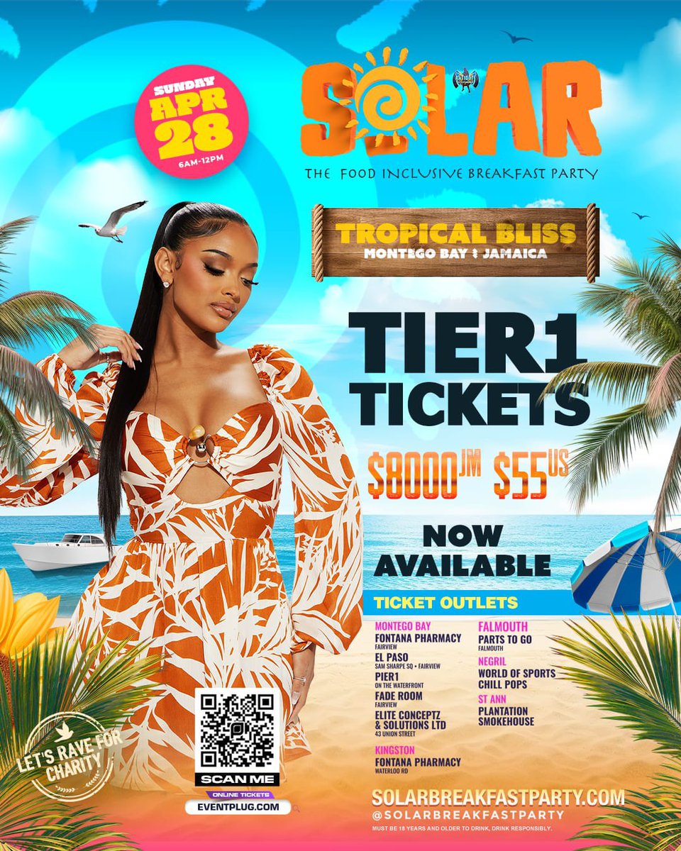 #SolarBreakfastParty (@solarbfparty) on Twitter photo SOLAR Breakfast Party
April 28th
📍@TropicalBliss Montego Bay 🏖
.
Solar energy!🔥 
High quality entertainment! ⚡
Non-stop vibes and ecliptic excitement! 💥
.
There has never been a better reason to rave than to Rave for Charity!
.
. 
#solarbreakfastparty SOLAR Breakfast Party
April 28th
📍@TropicalBliss Montego Bay 🏖
.
Solar energy!🔥 
High quality entertainment! ⚡
Non-stop vibes and ecliptic excitement! 💥
.
There has never been a better reason to rave than to Rave for Charity!
.
. 
#solarbreakfastparty