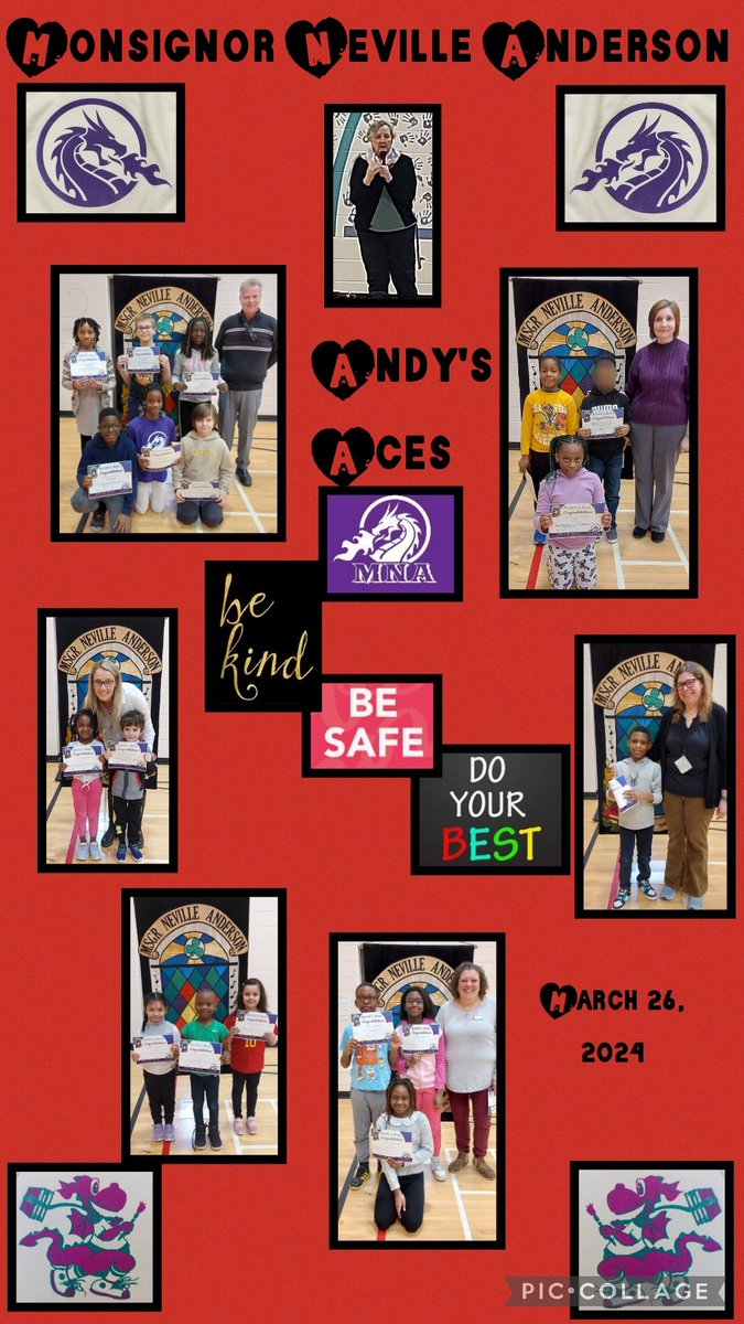 MNA Andy's Aces 🎉❤️ Students are chosen for recognition of their accomplishments within the class and around the school. We ask all to follow 3 School Rules 'Be Kind, Be Safe, Do Your Best' Thx MNA Families who came and showed support to all ❤️ #IBelieveinCatholicED @CCSD_edu