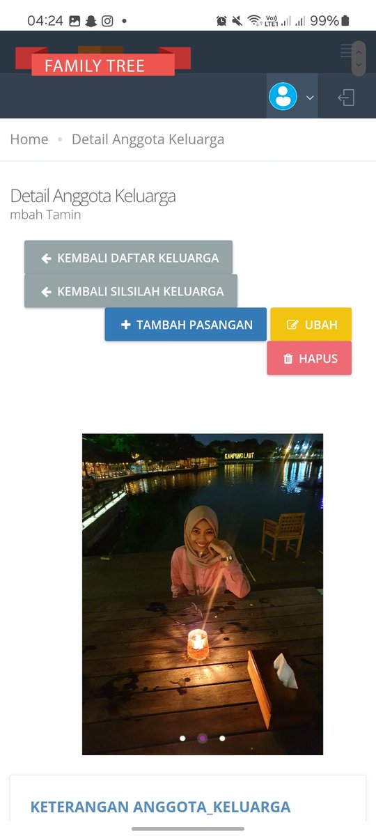 asri_hikmah's tweet photo. Kebetulan keluarga buat website silsilah beserta biodata jadi setiap anggota garis keturunan keluarga punya hak akses 😅

Kurleb menunya ada sejarah trah, bisa nambahin kalau punya pasangan + biodata dll.😬 https://t.co/Dx4IC8xyEF