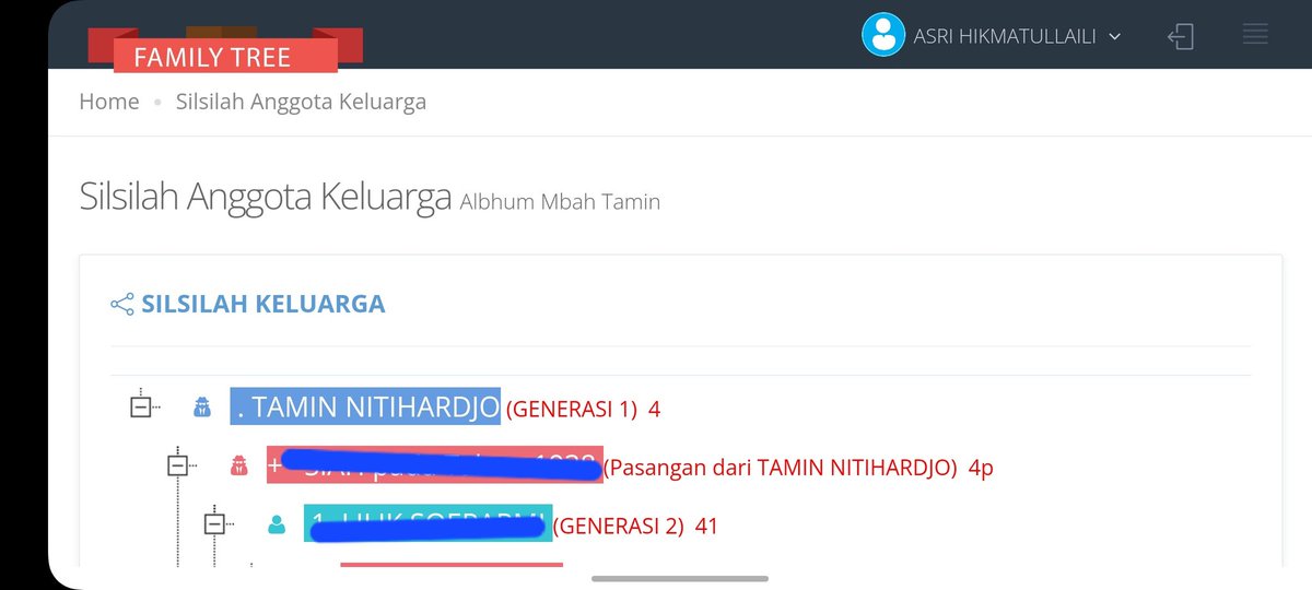 asri_hikmah's tweet photo. Kebetulan keluarga buat website silsilah beserta biodata jadi setiap anggota garis keturunan keluarga punya hak akses 😅

Kurleb menunya ada sejarah trah, bisa nambahin kalau punya pasangan + biodata dll.😬 https://t.co/Dx4IC8xyEF