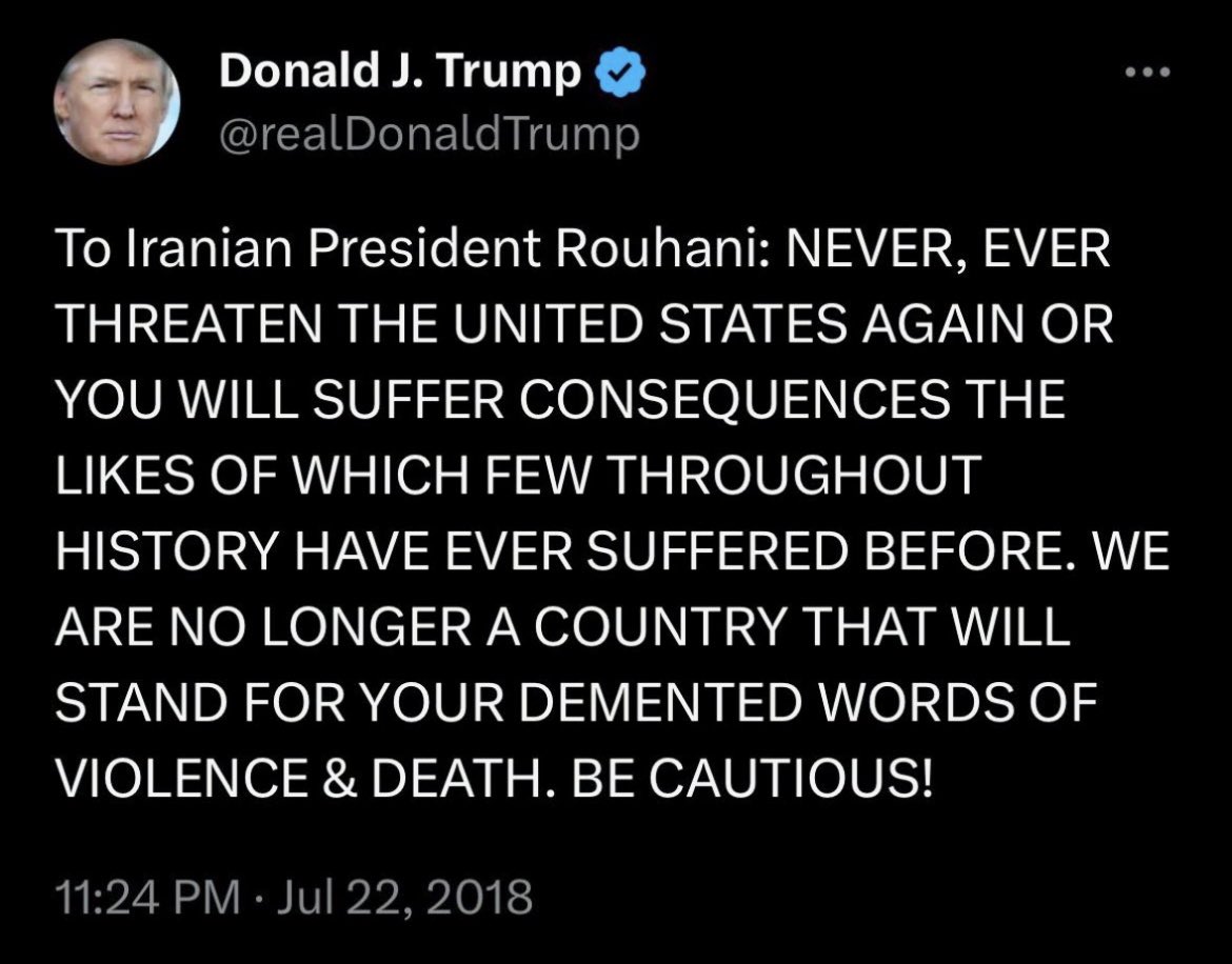 It’s comical MAGA and Republican politicians keep posting this considering Iran attacked and injured 110 US soldiers 18 months later in Iraq and Trump did nothing.