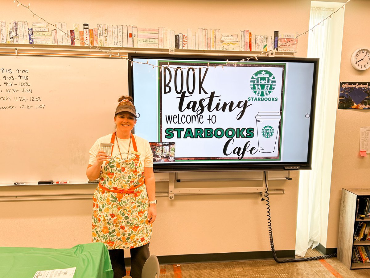 SparkWonder_EDU's tweet photo. What a fun way to kick off one of our final units of the year.  I hosted a book tasting in “Starbooks Cafe” ☕️📚🥐Students loved it and it is my hope that we created a lasting memory together.  After prioritizing their top choices, reading groups were formed. https://t.co/DcTMuf3bEi