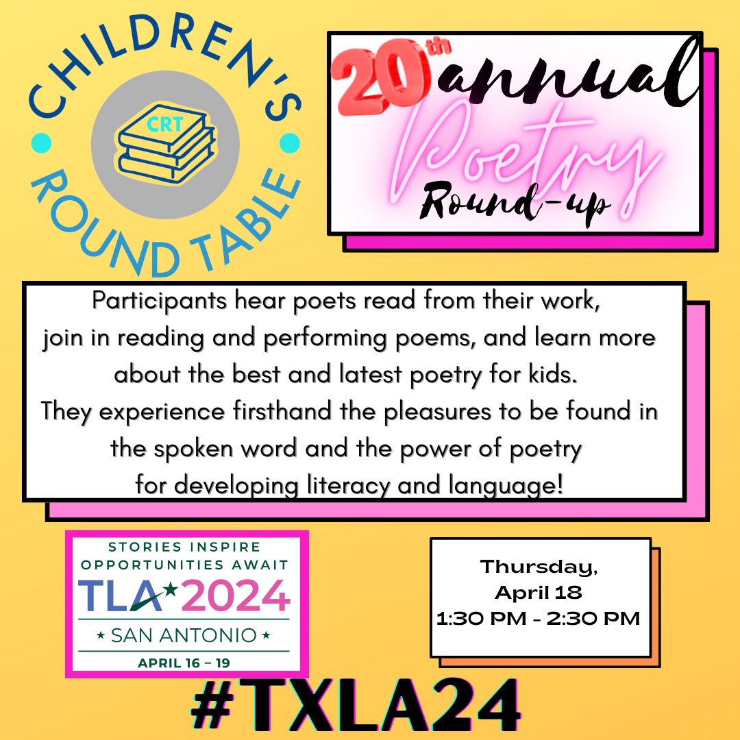 DON'T MISS IT! In one hour! 3rd floor - room 302! Celebrate young people's poetry with us at #txla24!