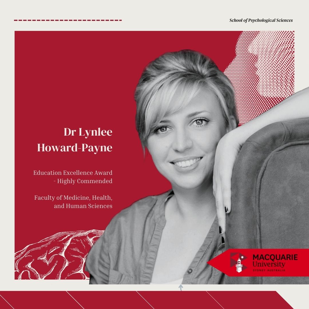 PSYCHSCIENCES@MQ (@psymq) on Twitter photo Congratulations to <a href="/PsyMQ/">PSYCHSCIENCES@MQ</a>'s Dr Lynlee Howard-Payne for the Education Excellence-Highly Commended Award at the recent Faculty of Medicine, Health and Human Sciences Learning and Teaching Awards! Congratulations to <a href="/PsyMQ/">PSYCHSCIENCES@MQ</a>'s Dr Lynlee Howard-Payne for the Education Excellence-Highly Commended Award at the recent Faculty of Medicine, Health and Human Sciences Learning and Teaching Awards!