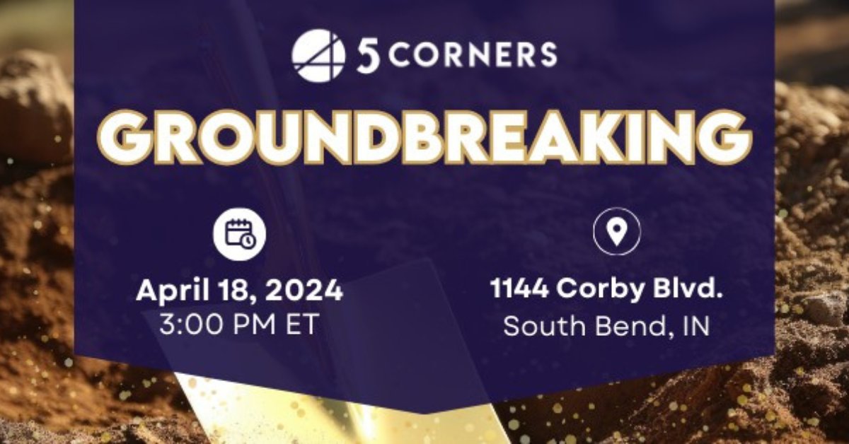 Join Holladay Properties on April 18, 2024, at 3:00 PM EST for the groundbreaking ceremony of 5 Corners, a luxury apartment community, in South Bend, Indiana. Find more details here: tinyurl.com/4upa7pvh