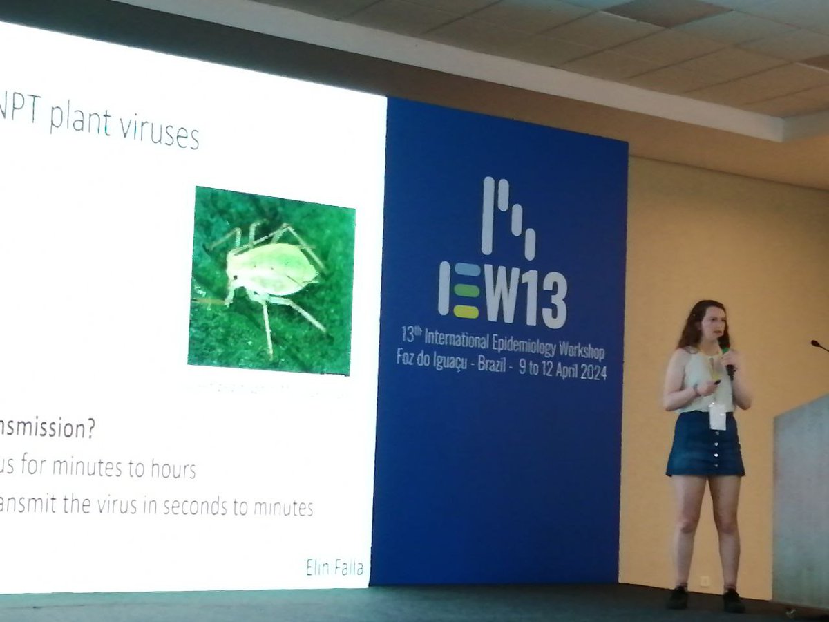 MikabAley's tweet image. @ElinFalla on epidemiological modeling of non-persistently transmitted plant viruses: viruses alter host phenotype to change aphid behavior; model shows that attract-and-deter phenotype benefits virus more than previously thought -implications for control; @nikcunniffe lab #iew13