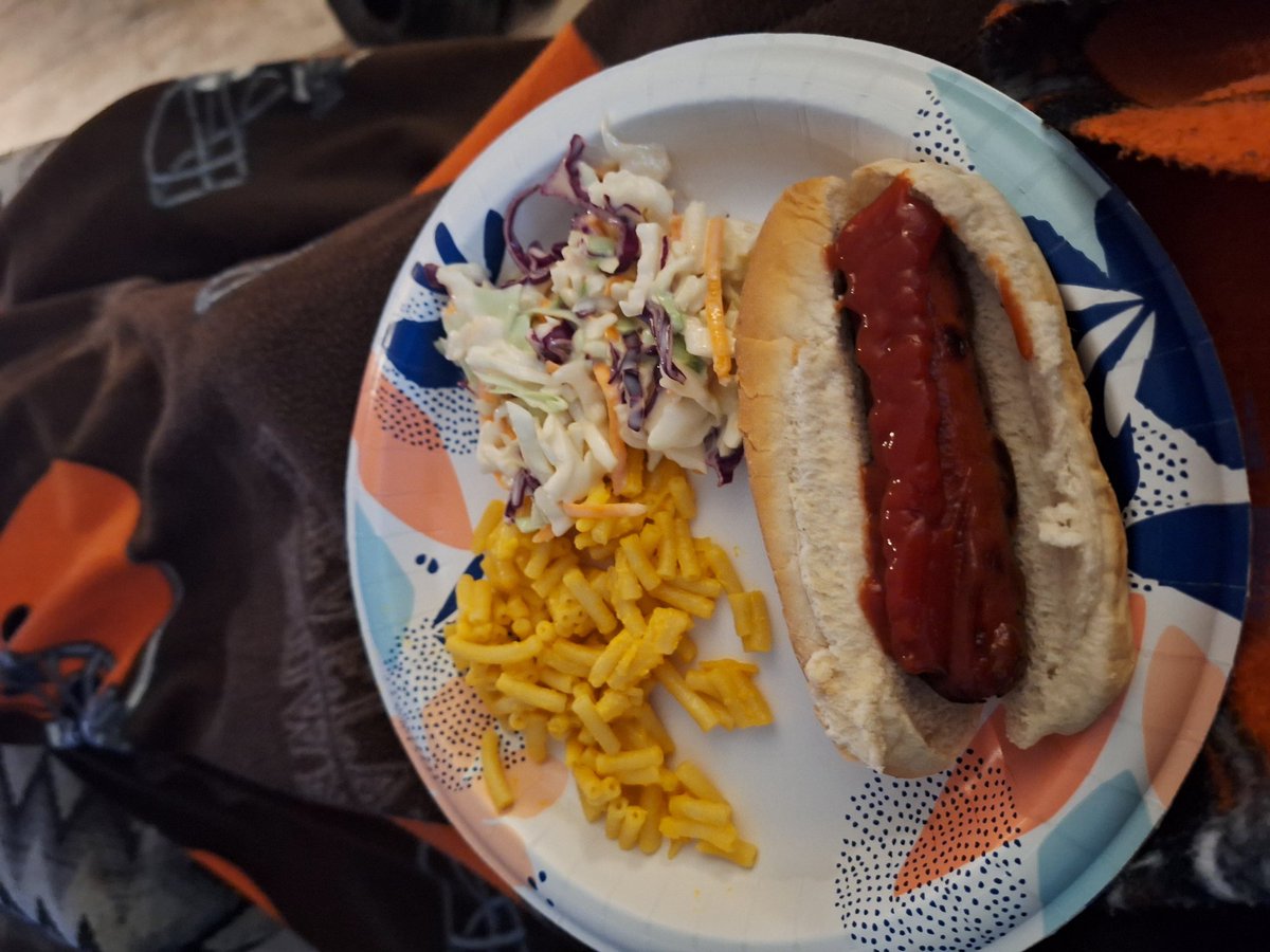 My dinner a hot dog mac n cheese and coleslaw
