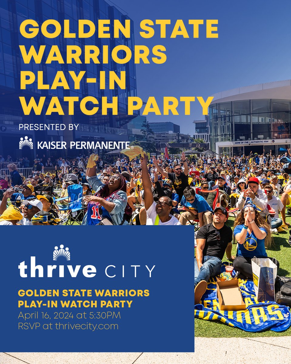 #DubNation, cheer on the Dubs this Tuesday while they're on the road! We're hosting our Warriors Play-In Watch Party presented by @kpthrive right here in Thrive City RSVP » bit.ly/4avLJTZ