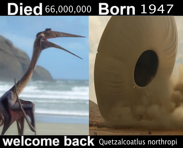 welcome back Quetzalcoatlus..
(this has been in my mind for a while of what I know)
#shitpost #PrehistoricPlanet #NopeMovie