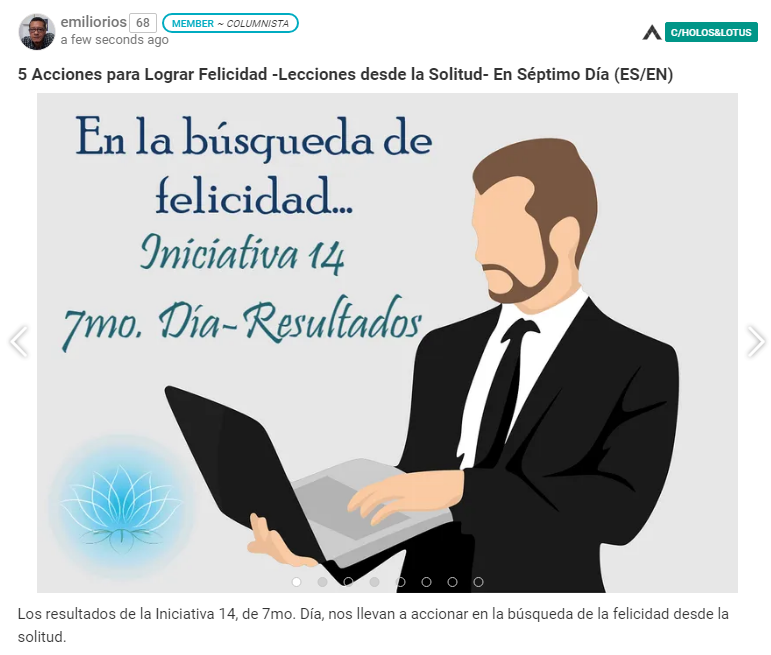 La Columna 7mo. Día de domingo en #Hive trae muchas buenas refexiones: 5 Acciones para Lograr Felicidad -Lecciones desde la Solitud- En Séptimo Día (ES/EN) peakd.com/hive-131951/@e… #life #Spanish #community