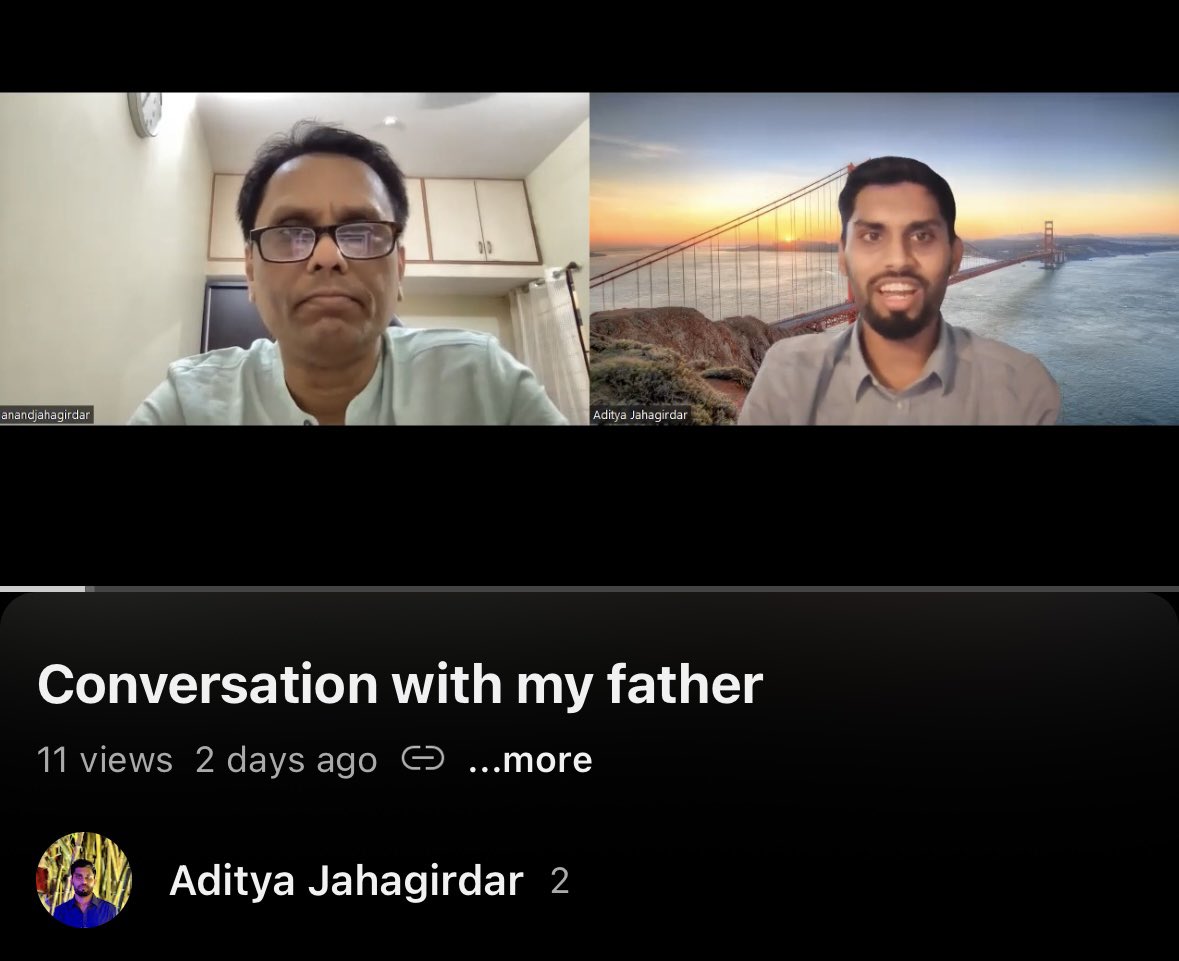 jahagirdar_adi's tweet photo. I recently did a “podcast” with my father asking him questions about what his life was like in college, how it changed after marriage and my birth, and what it was like raising me. I got to learn so much! 

Then, I uploaded it on Youtube and sent the link to my family 🥰 https://t.co/RGsnQcTFUk