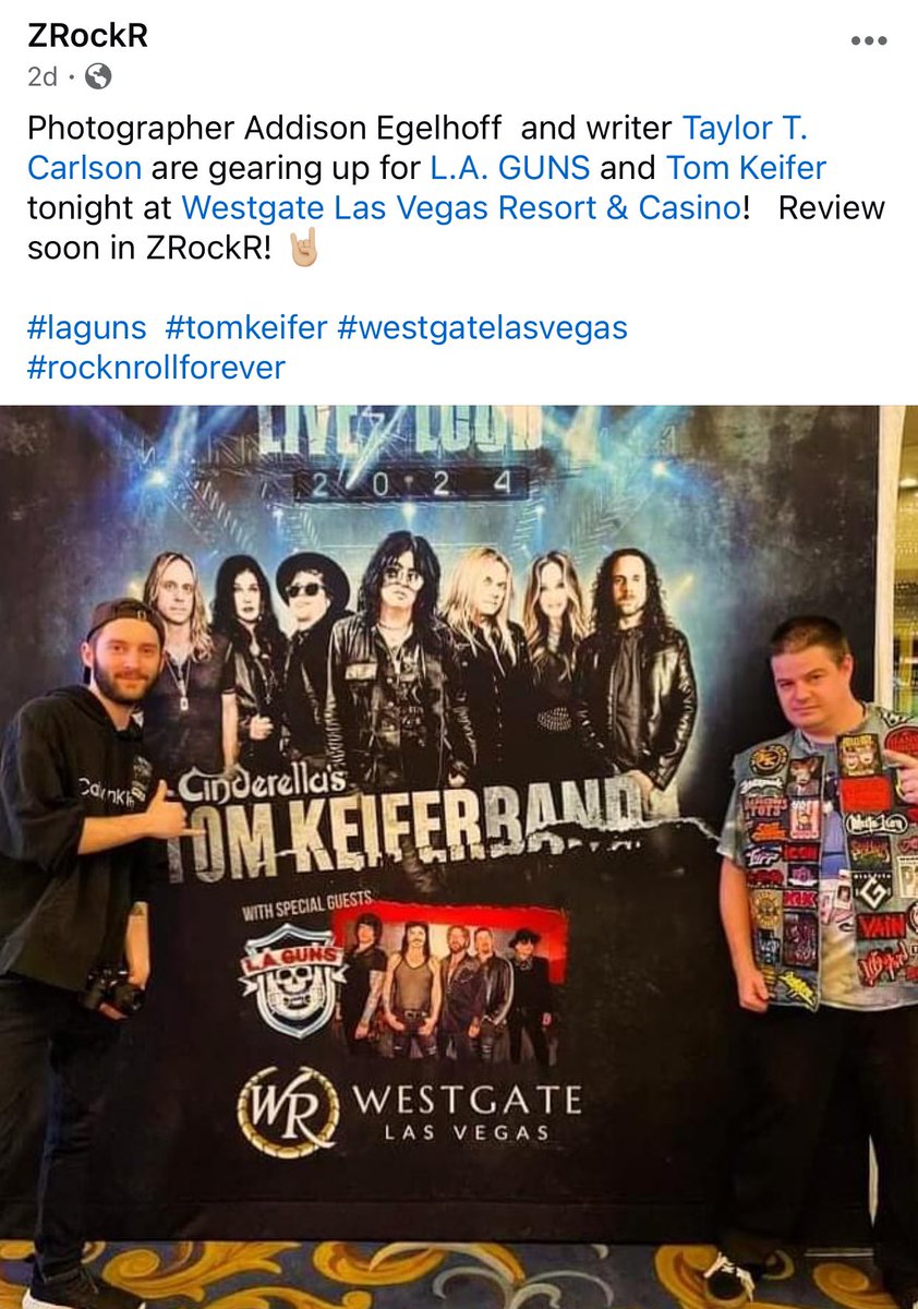 Our photographer Addison Egelhoff and writer Taylor T Carlson covered the @TomKeiferMusic / @LAGuns show the other night at @WestgateVegas ! Review soon on zrockr.com! 🤘🏼